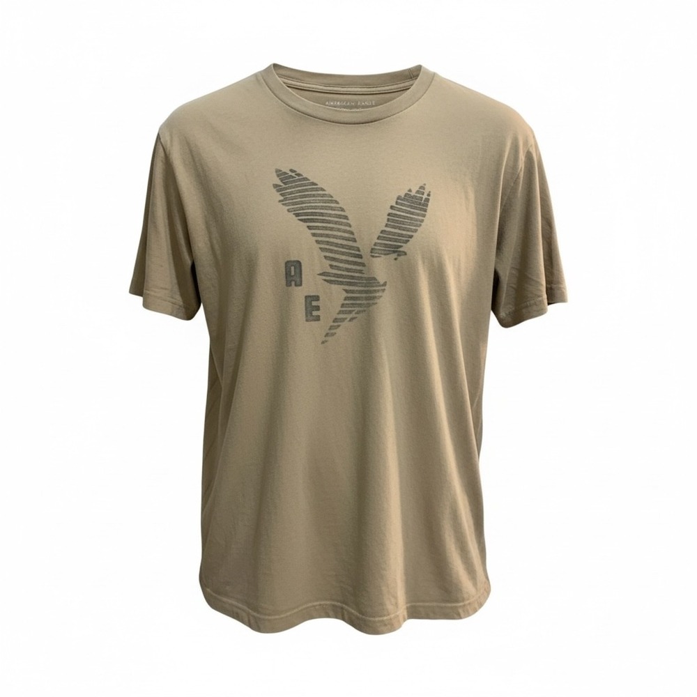 American Eagle Mens Super Soft Graphic T-Shirt Tan Khaki Eagle Logo Large L